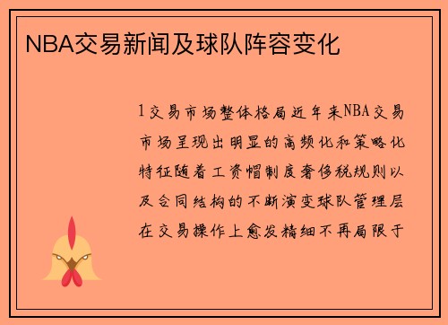 NBA交易新闻及球队阵容变化